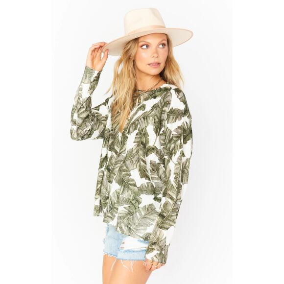 Show Me Your Mumu Woodsy Oversized Sweater in Green Palm Print size Large - Picture 3 of 7